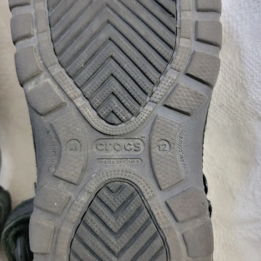 Crocs Yukon Sport Mens Black Leather Clog Adjustable Strap Sandals Size 12